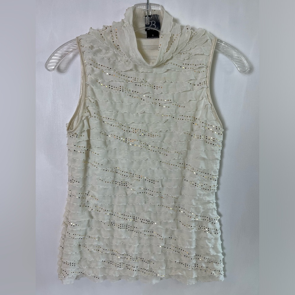 23rdSt. Women’s Crème Gold Sequin Sleeveless Layered Turtle Neck Blouse Size S